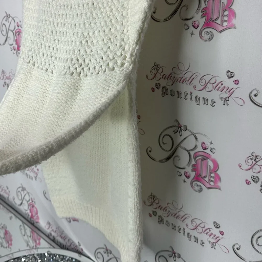 Dress knitted crochet cream white stretchy sweater open sides flowy warm cozy - Picture 3 of 4